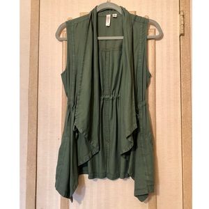 Tacera Cargo Vest Open Front Tunic - Army/Hunter green